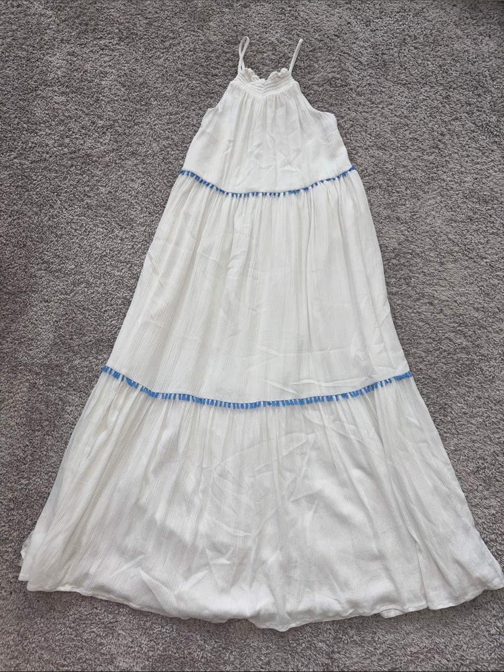 Rachel Zoe White maxi Sundress with Blue Accent